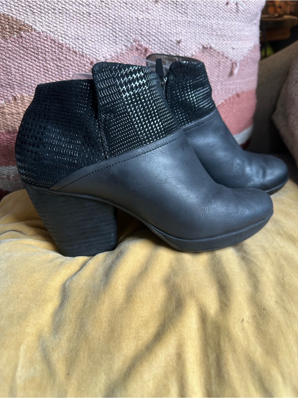 Dansko Women’s Black Leather Ankle Heel Booties - side zipper